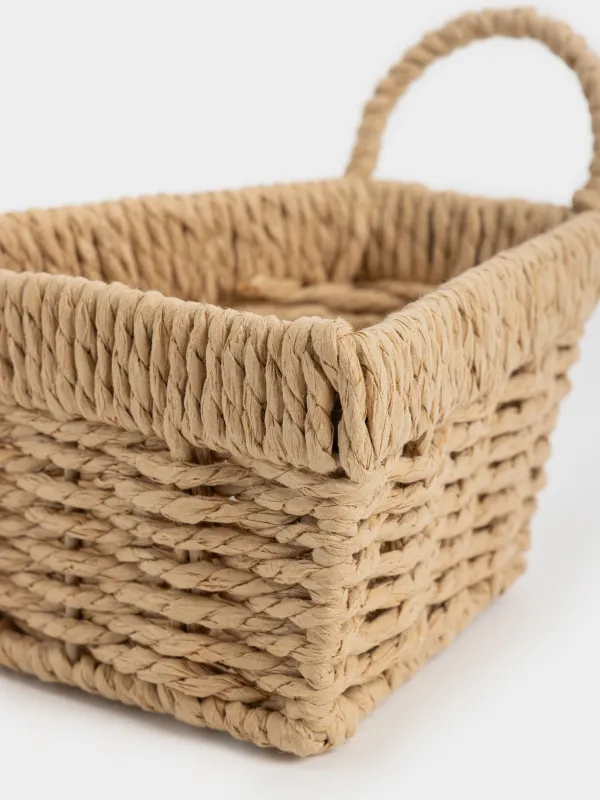 Storage basket, 16x13 cm, wicker, with handle, cellulose, Rectangular, Braided, image-3