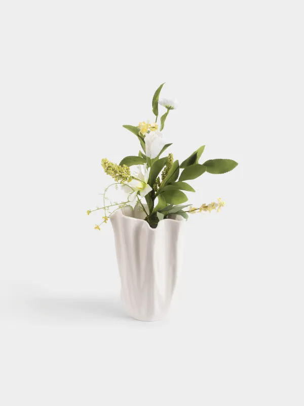 Flower vase, 25 cm, ceramic, milky, Crumpled effect, Crumple, image-4