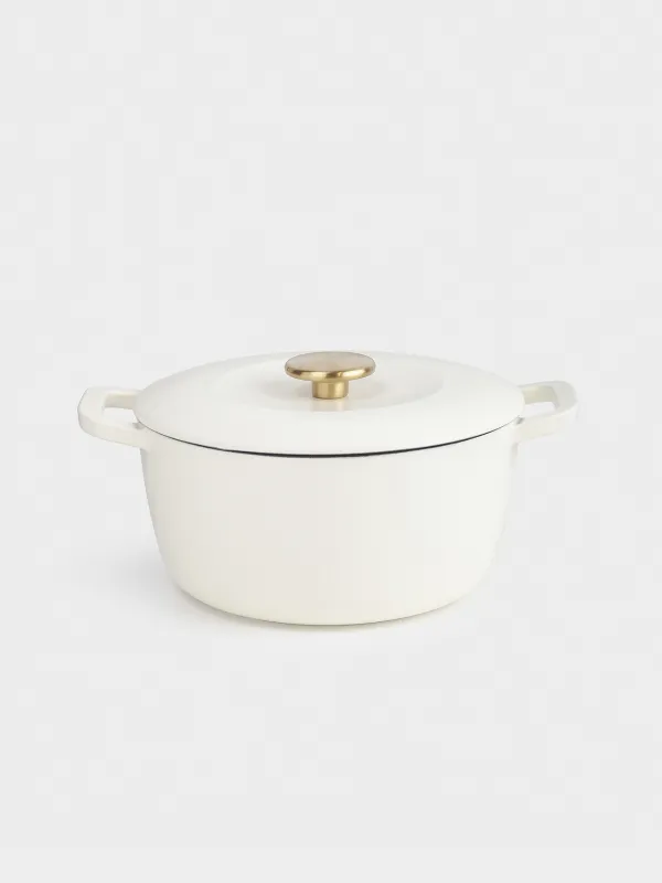 Cauldron, 25 cm, 4 l, with lid, cast iron, milky, Light kitchen, image-0