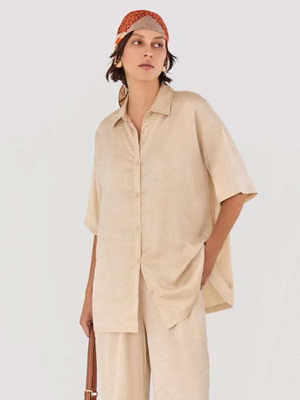 Women's shirt, size L, with short sleeves, polyester, gold, Rosalinda, image-0