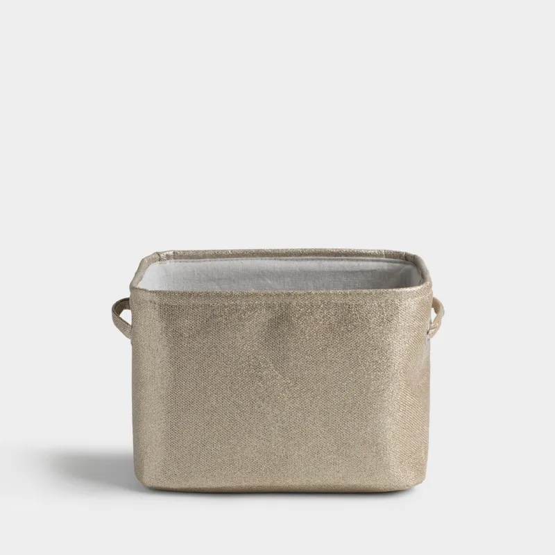 Storage basket, 32x22x22 cm, with handles, Polyester, Rectangular, Golden, Ideally