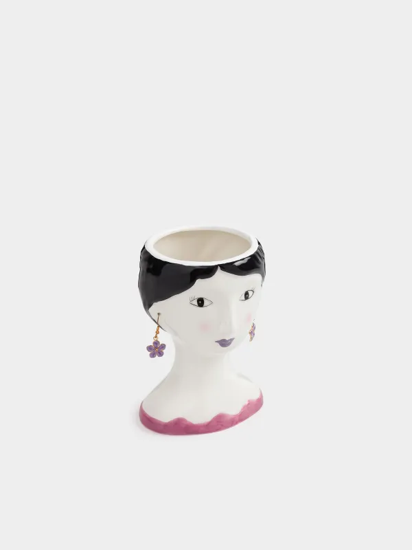 Cosmetic brush stand, 14 cm, ceramic, Girl with Earrings, Girls, image-1
