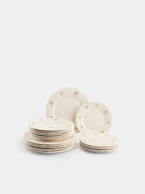 Dinner set, 6 persons, 18 items, porcelain N, white, Vintage flowers, La flore, image-0