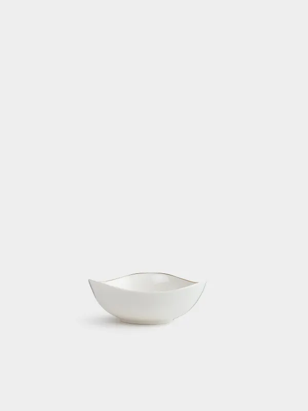Bowl, 14x5 cm, porcelain N, white, with golden edging, Wildflowers, Yarrow, image-1