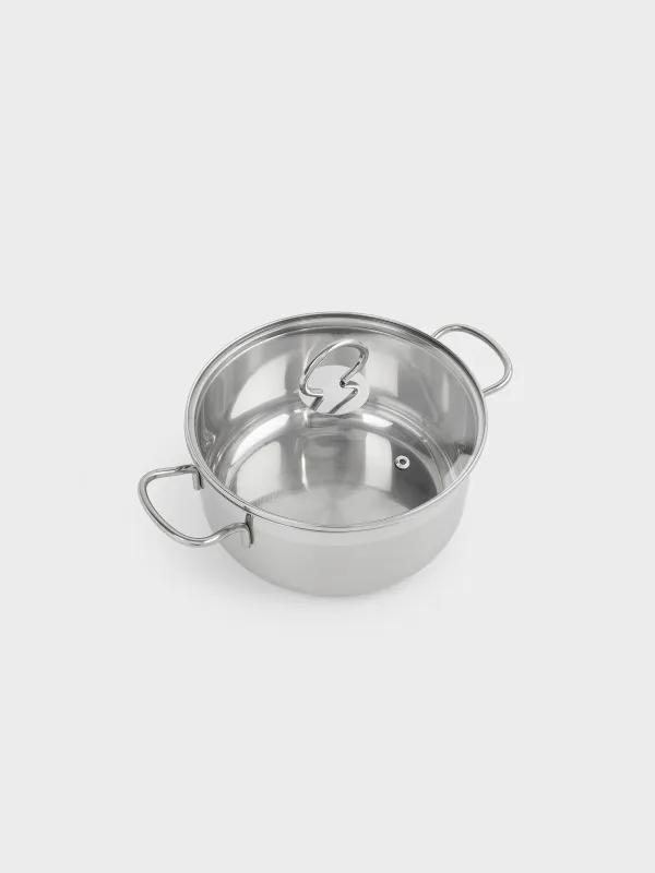 Pot, 20 cm, 2.8 l, with lid, steel / glass, Egoist lite, image-1