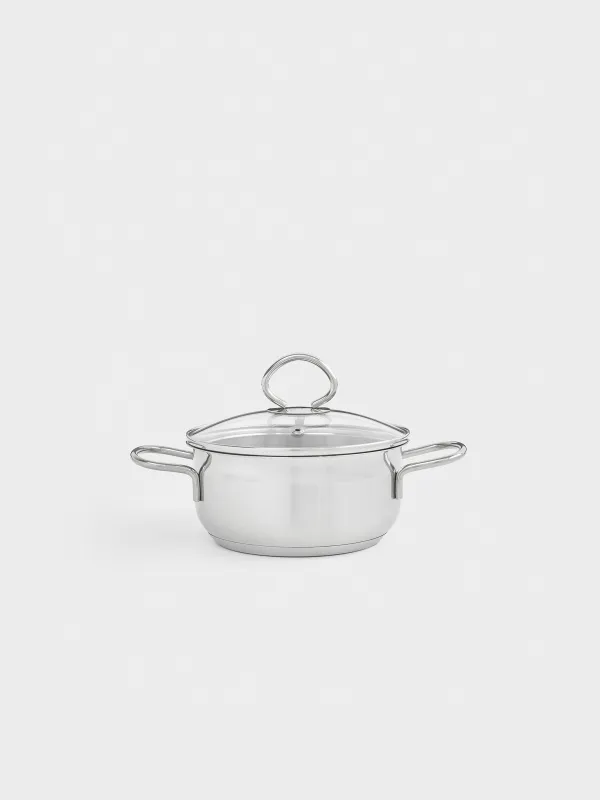 Pot, 16 cm, 1.4 l, with lid, steel / glass, Egoist lite, image-0