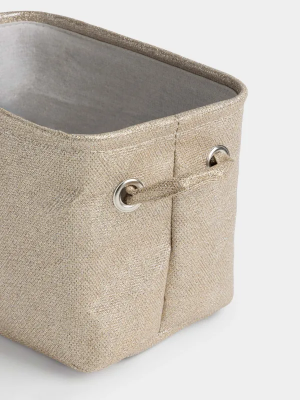 Storage basket, 30x20x20 cm, with handles, Polyester, Rectangular, Golden, Ideally, image-1