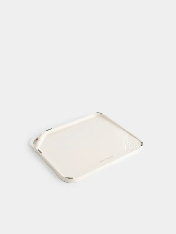 Cutting board, 23x28 cm, with sharpener / garlic grater, plastic, beige, Soft kitchen, image-3