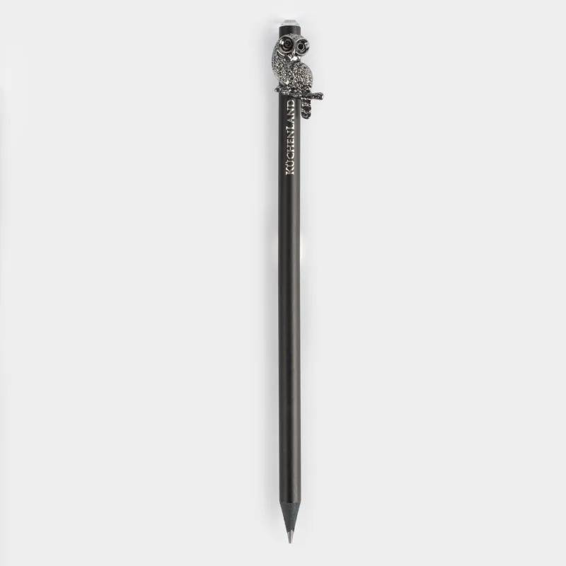 Pencil, 18 cm, black-graphite, with figure, black, Owl, Draw figure