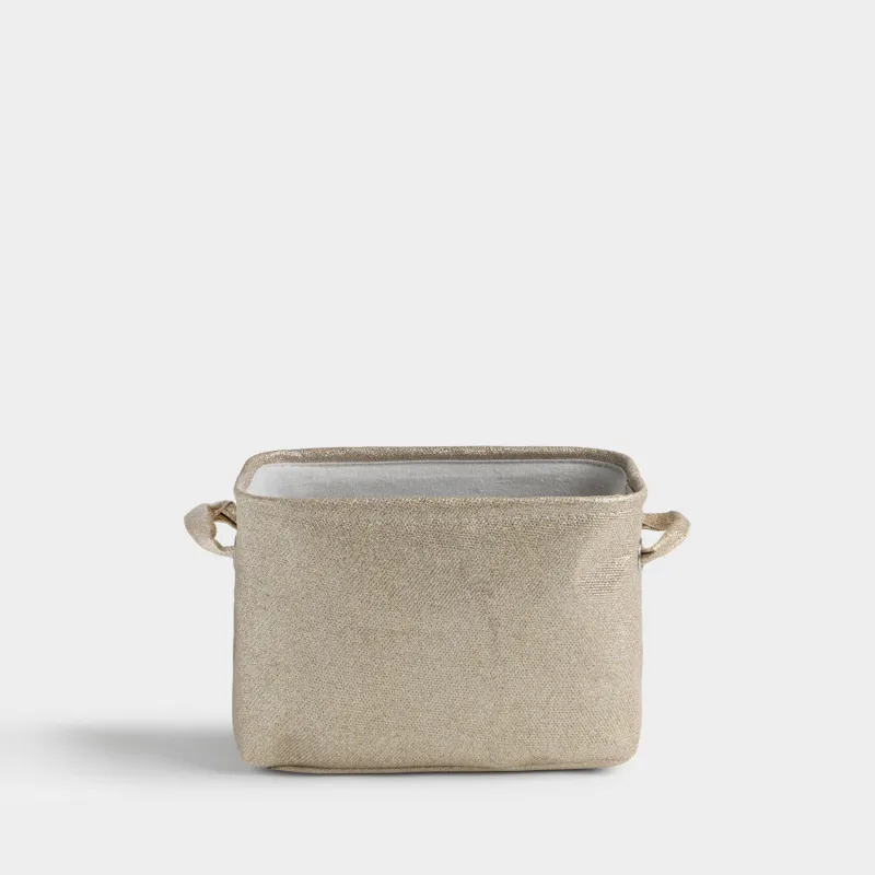 Storage basket, 30x20x20 cm, with handles, Polyester, Rectangular, Golden, Ideally