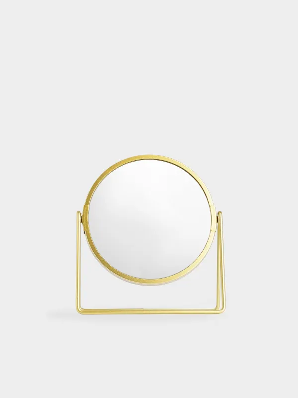 Table mirror, 18 cm, double-sided, metal, round, golden, Freya, image-3