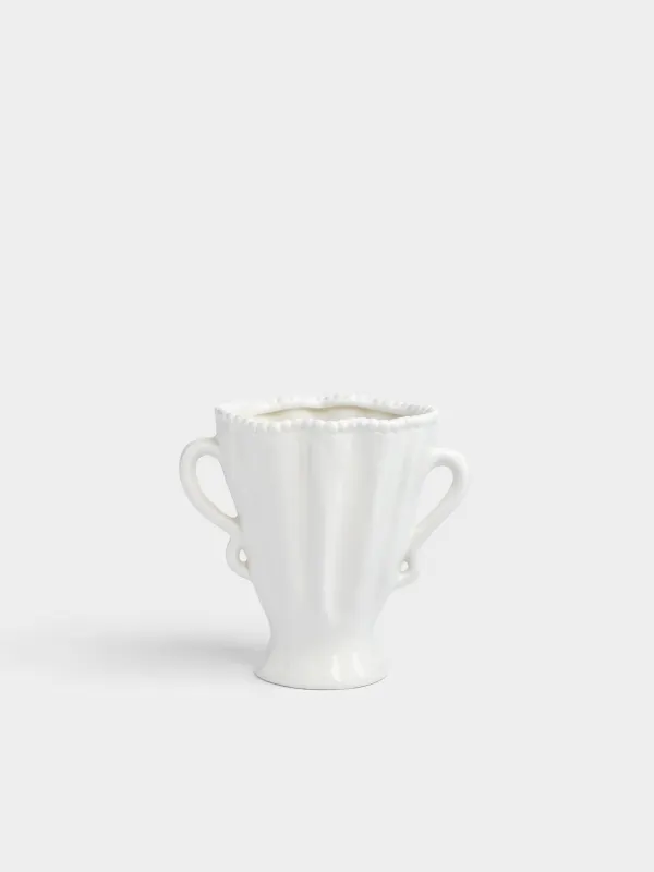 Flower vase, 16 cm, with handles, ceramic, milky, Dots, Crumple grace, image-1