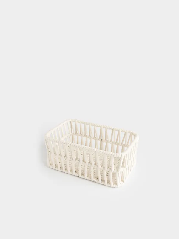 Storage basket, 34x24x14 cm, cotton / metal, rectangular, milky, Weaving, Cozy, image-3