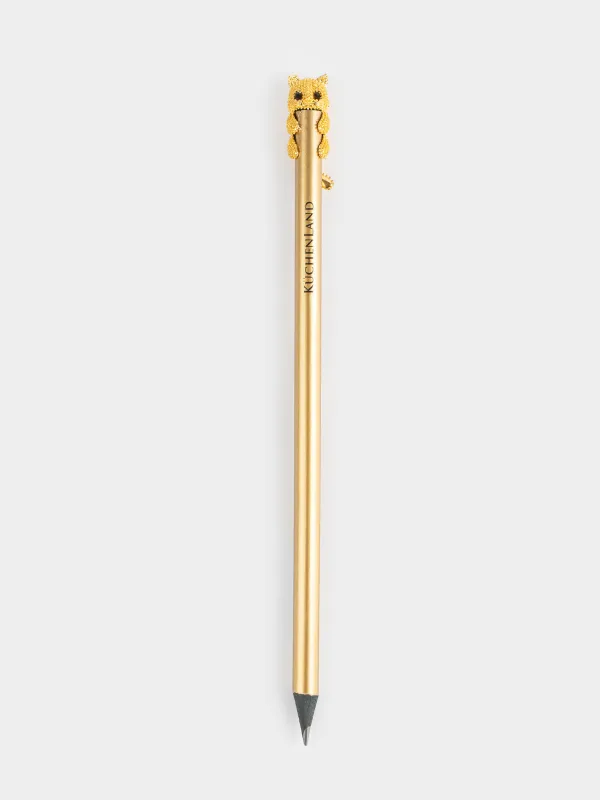 Pencil, 18 cm, black-graphite, with figure, golden, Cat, Draw, image-0