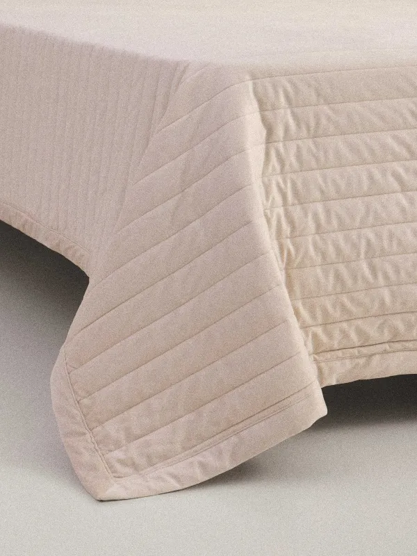 Bedspread, 220x240 cm, quilted, velvet/microfiber, beige, Stripes, Stitch velvet, image-1