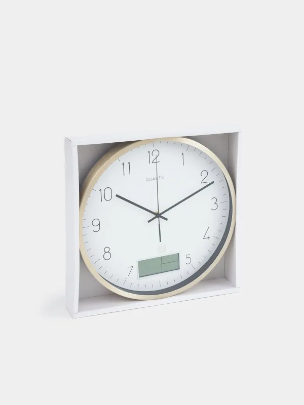 Wall clock, 35 cm, with display, metal / glass, round, golden white, Dial, image-4