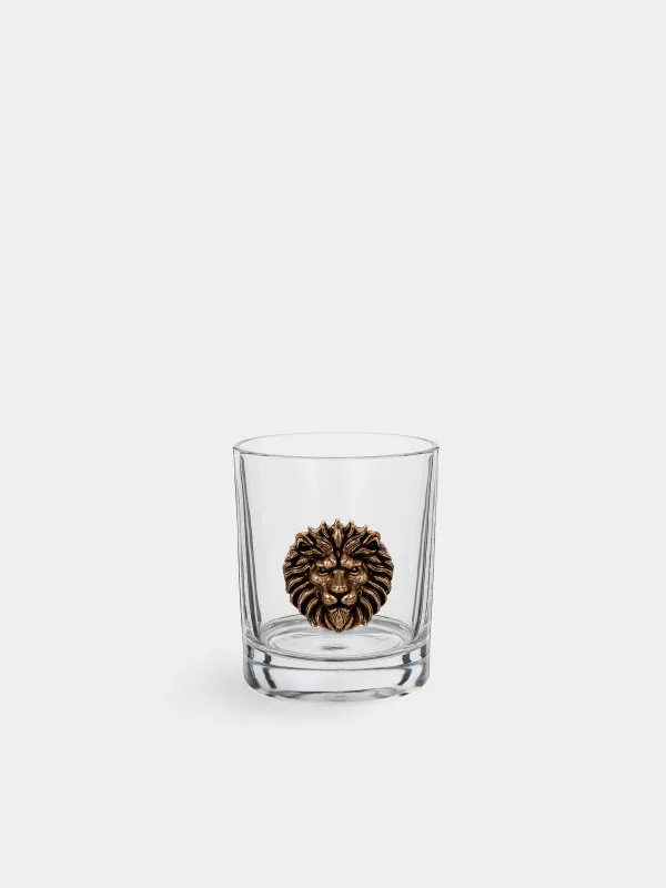 Drinking glass, 10 cm, 340 ml, glass / metal, golden, Lion, Lux elements, image-0