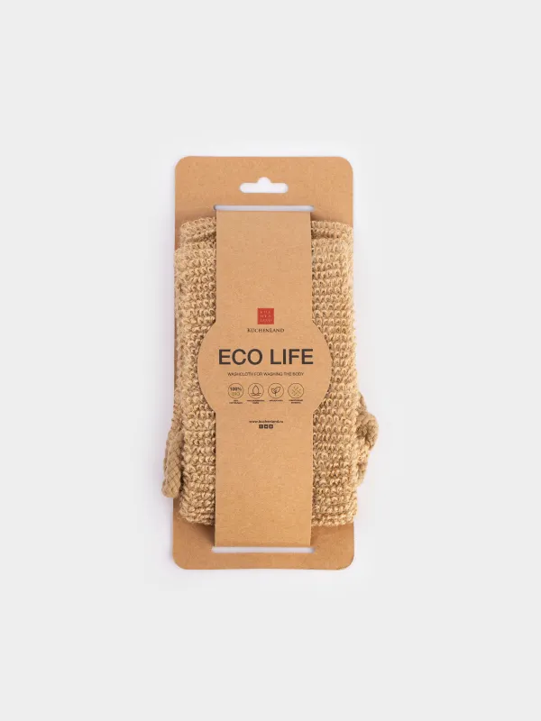Washcloth-tape for washing the body, 58х10 cm, hemp fiber, beige, Eco life, image-4
