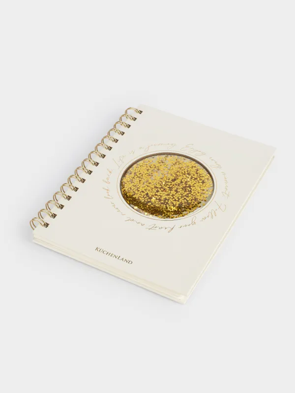 Notepad for notes, 15x20 cm, 70 l, on rings, PVC, Sphere with glitter, Stationery, image-5
