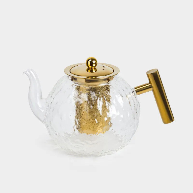 Teapot, 1,4 l, glass B/steel glass, golden, Glacial gold