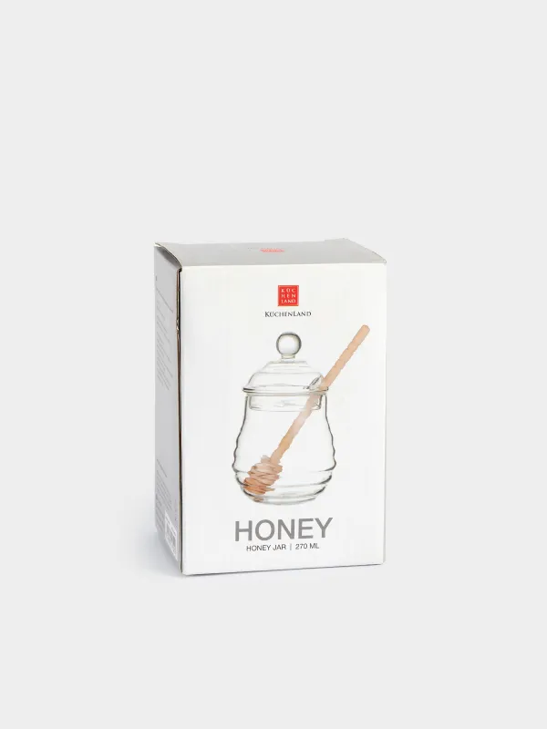 Honey jar, 270 ml, with spoon, Used glass / wood, Honey, image-3