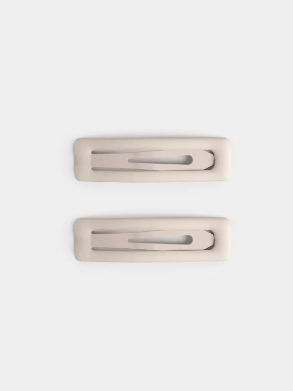 Hair clip, 7 cm, 2 pcs, metal, grey, Hair basic, image-0