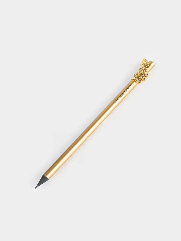 Pencil, 18 cm, black-graphite, with a figure, milky, Golden leaves, Draw figure, image-1