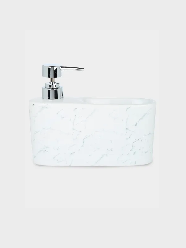 Detergent dispenser, 628 ml, organizer, with sponge, ceramic, White, Maniera, image-1