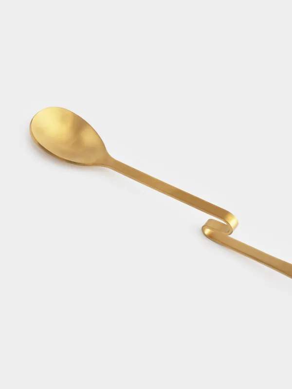 Tea spoon, 20 cm, with curved handle, steel, golden, Classic gold, image-3