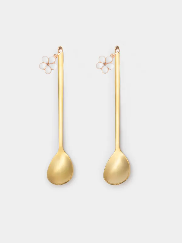 Dessert spoon, 14 cm, 2 pcs, steel, golden, Flower, Bloome, image-0