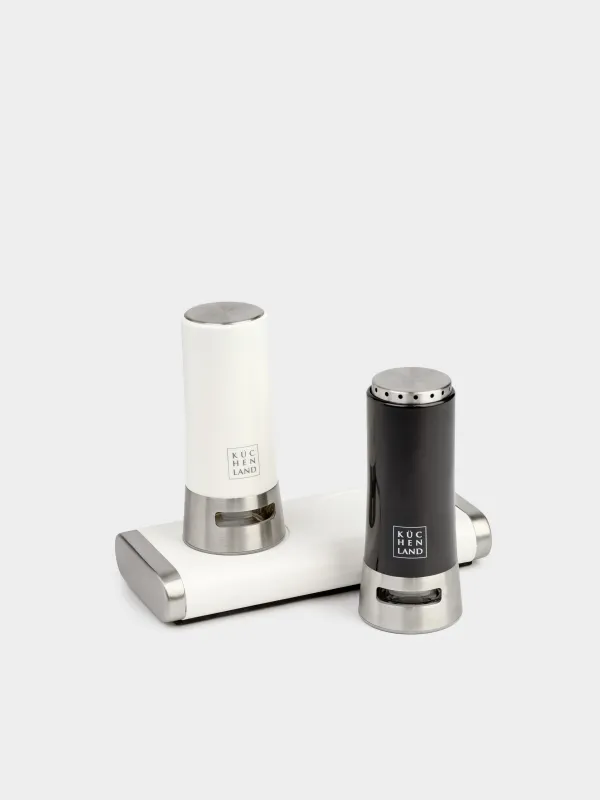 Salt and pepper set, 8 cm, magnetic stand, steel / plastic, black / white, B&W, image-3