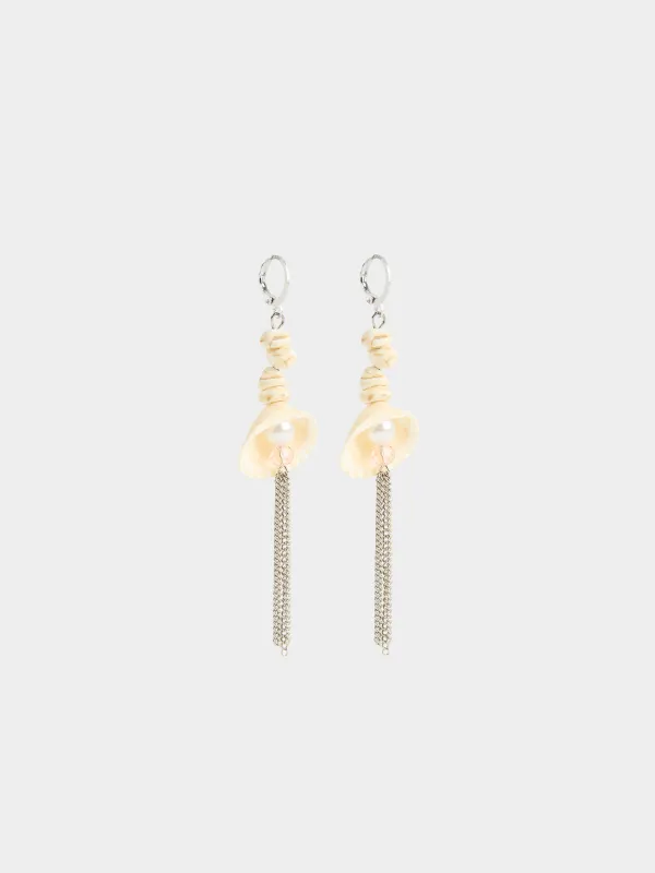 Earrings, 8 cm, 2 pcs, metal/shell, Silver, Scallop, Jewelry seaside, image-1