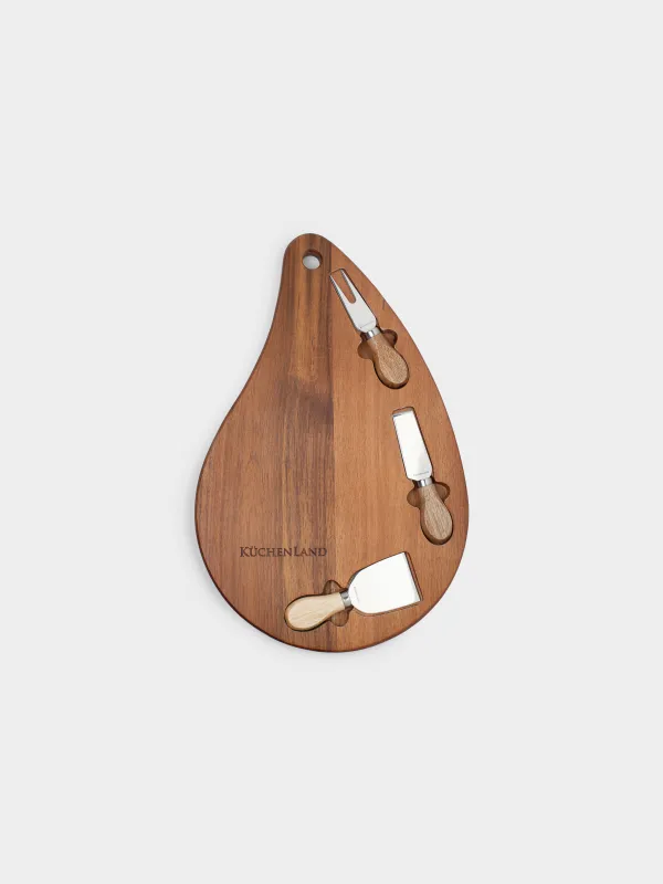 Cheese set, 4 pr, platter board, Steel / Wood, Dark, Drop, Cheese, image-2