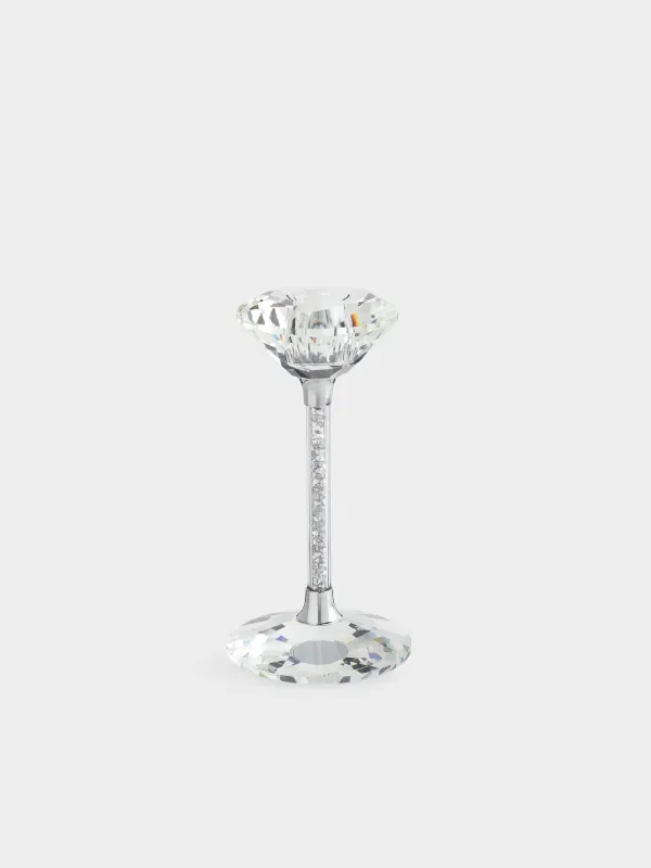 Candlestick, 15 cm, for a thin candle, on a leg, glass / rhinestones, Silver crystals, Diamond, image-0