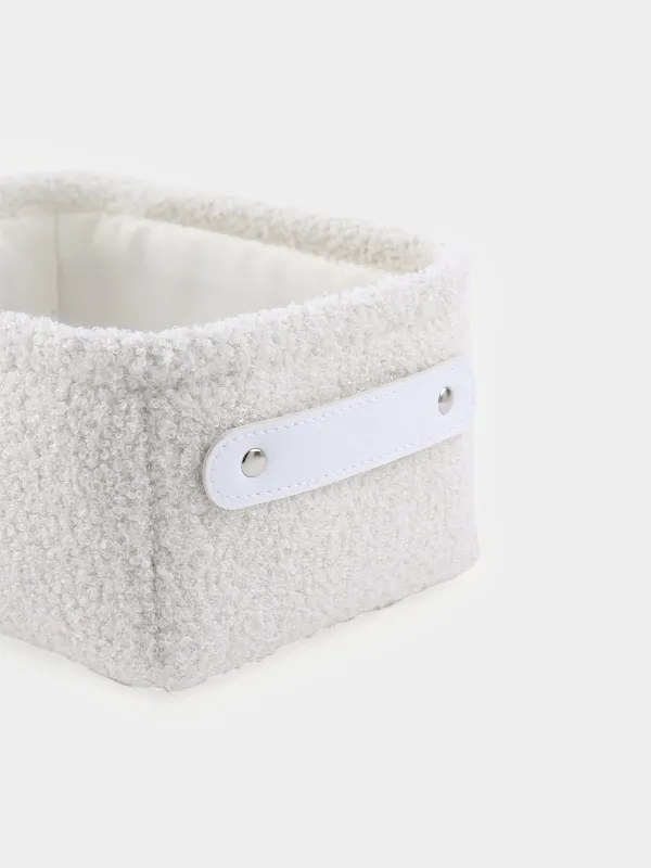 Storage basket, 20x15x10 cm, with handles, boucle, rectangular, milk, Boucle, image-1