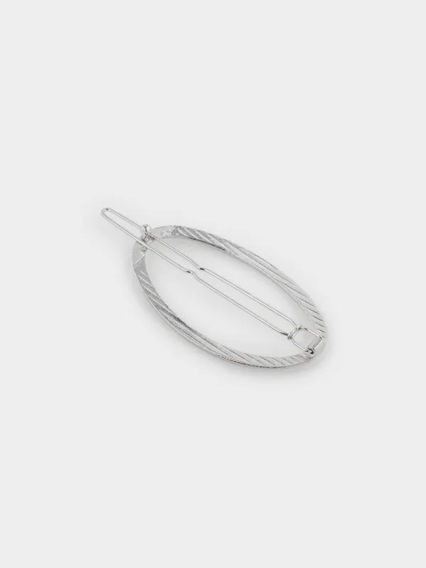 Hair clip, 7 cm, Metal, Silver, Oval, Hairstyle, image-2