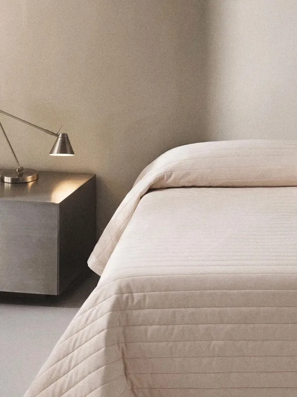 Bedspread, 220x240 cm, quilted, velvet/microfiber, beige, Stripes, Stitch velvet, image-0