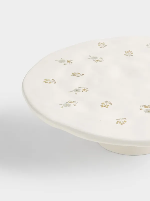 Dish on a leg, 23x7 cm, ceramic, milk, Vintage flowers, La flore, image-2