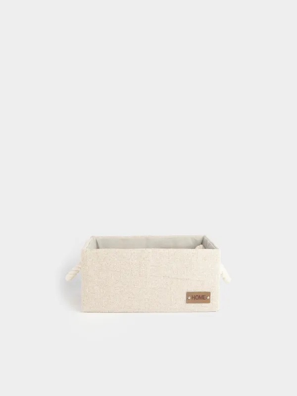 Storage basket, 33x23x15 cm, with handles, polyester, rectangular, Beige, Everyday, image-0