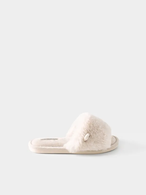 Women's slippers, homewear, size 36-37, polyester, milky, Fur, image-0