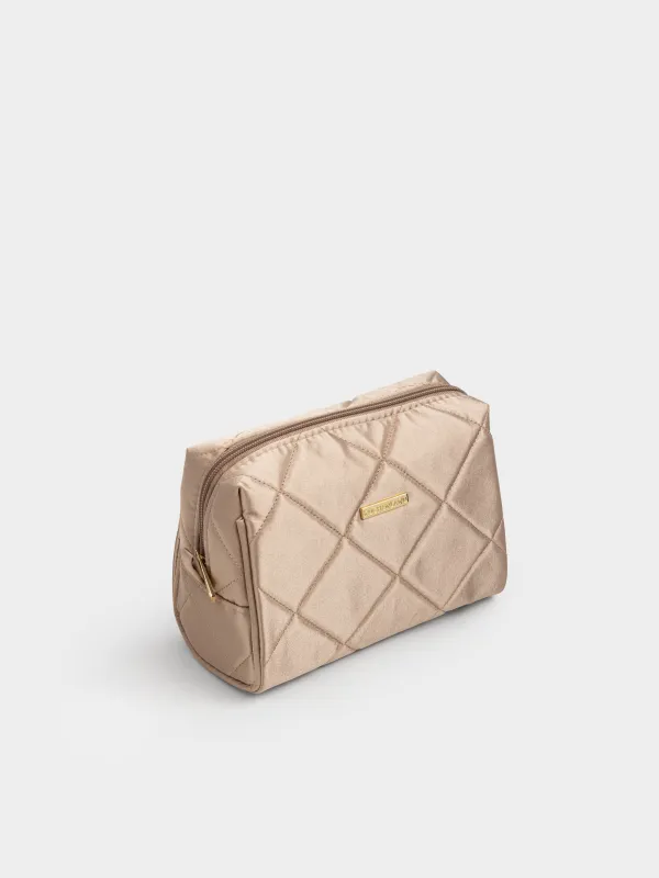 Makeup bag, 21x13 cm, quilted, satin, milky, Quilted silk, image-2