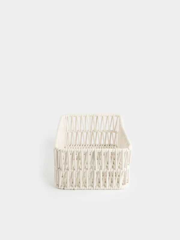 Storage basket, 28x18x11 cm, cotton / metal, rectangular, milky, Weaving, Cozy, image-4