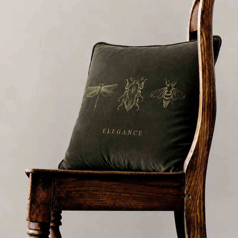 Decorative pillow, 45x45 cm, velvet, green, Bugs, Bugs