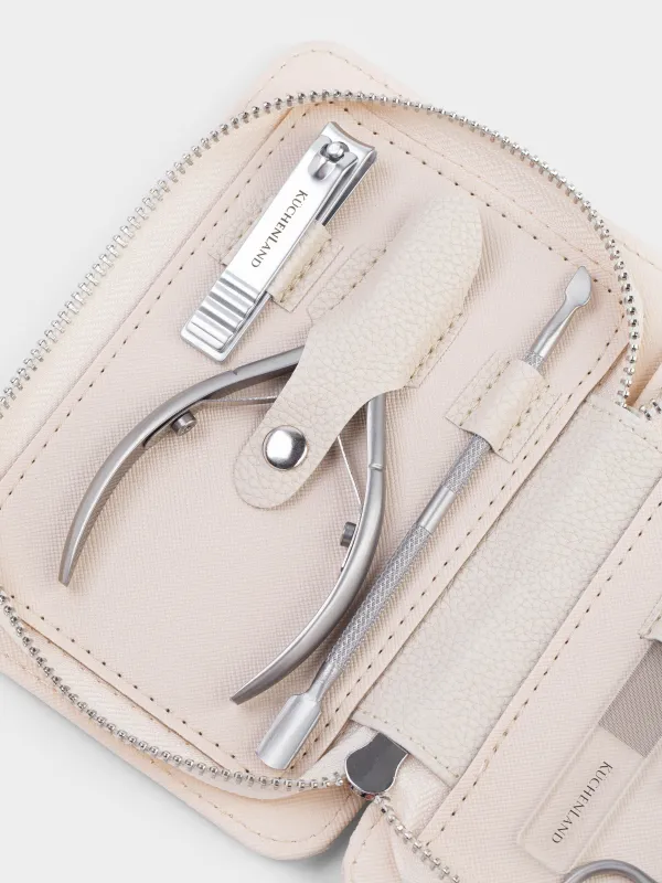 Manicure set, 7 items, in a case, steel / glass/PU leather, beige, Manicure, image-2