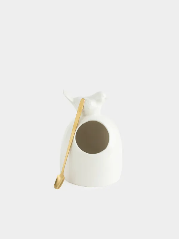 Sugar bowl, 15 cm, 350 ml, with spoon, ceramic / steel, dairy, Bird, Paradise garden, image-3