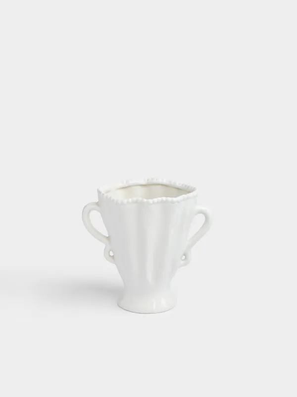 Flower vase, 16 cm, with handles, ceramic, milky, Dots, Crumple grace, image-0