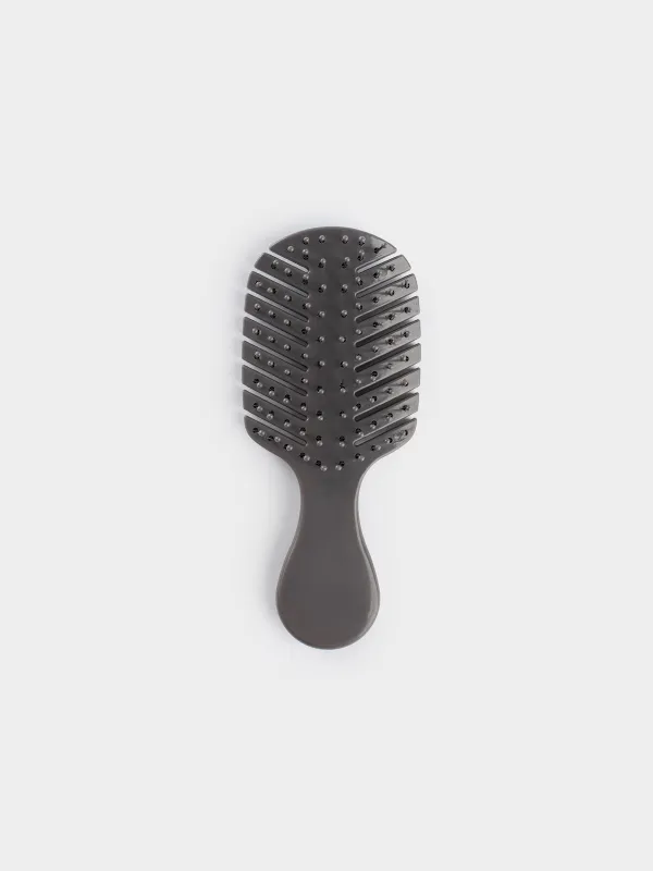 Hair massage comb, 14 cm, travel, plastic, gray, Demo, image-0