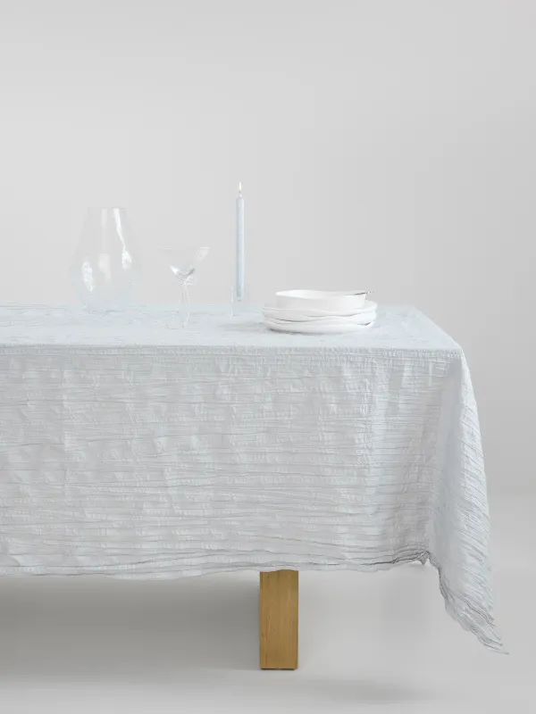 Tablecloth, 170x250 cm, polyester, Light gray, Crumpled effect, Dented, image-0