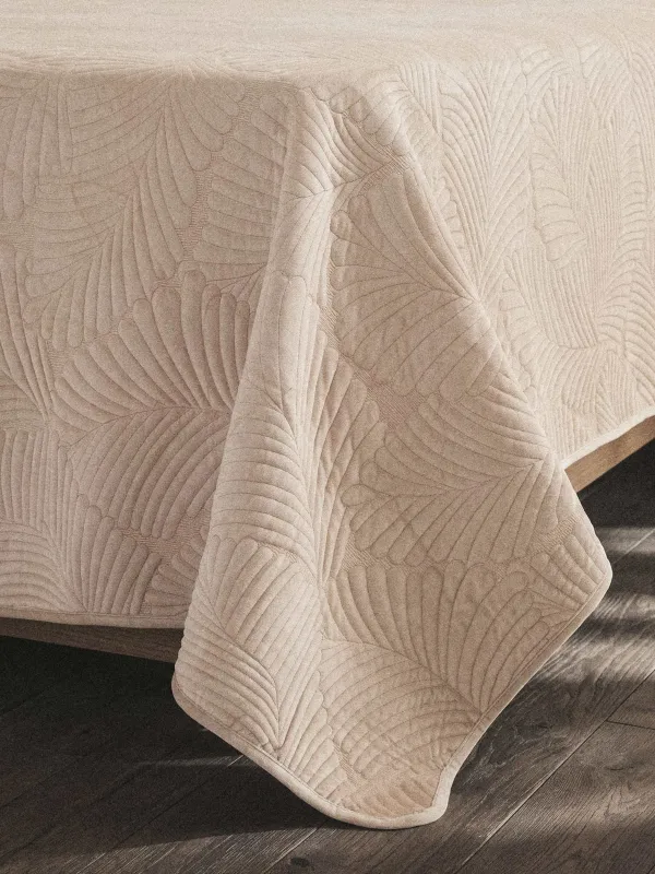 Bedspread, 220x240 cm, quilted, polyester, beige / gray, Palm leaf, Stitch velvet, image-1