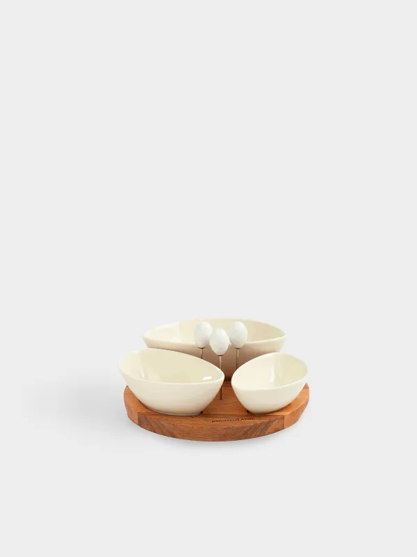 Snack set, 3 items, on a stand, with skewers, porcelain P / wood, Noble tree, image-0